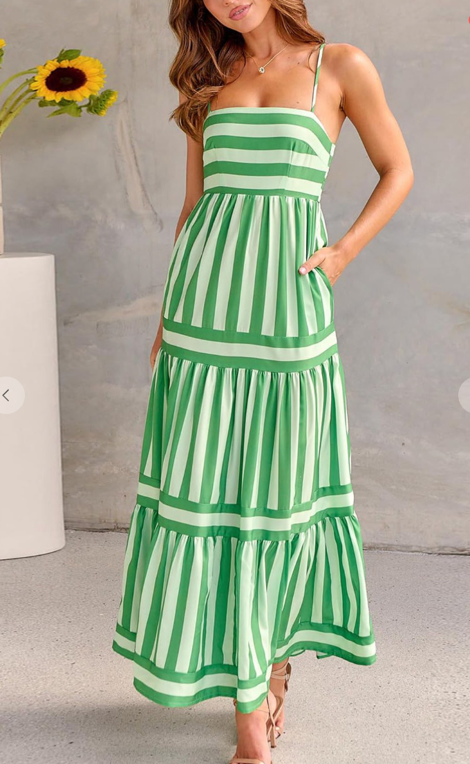 green striped dress Green and White Stripe Tula Dress XS main image 0